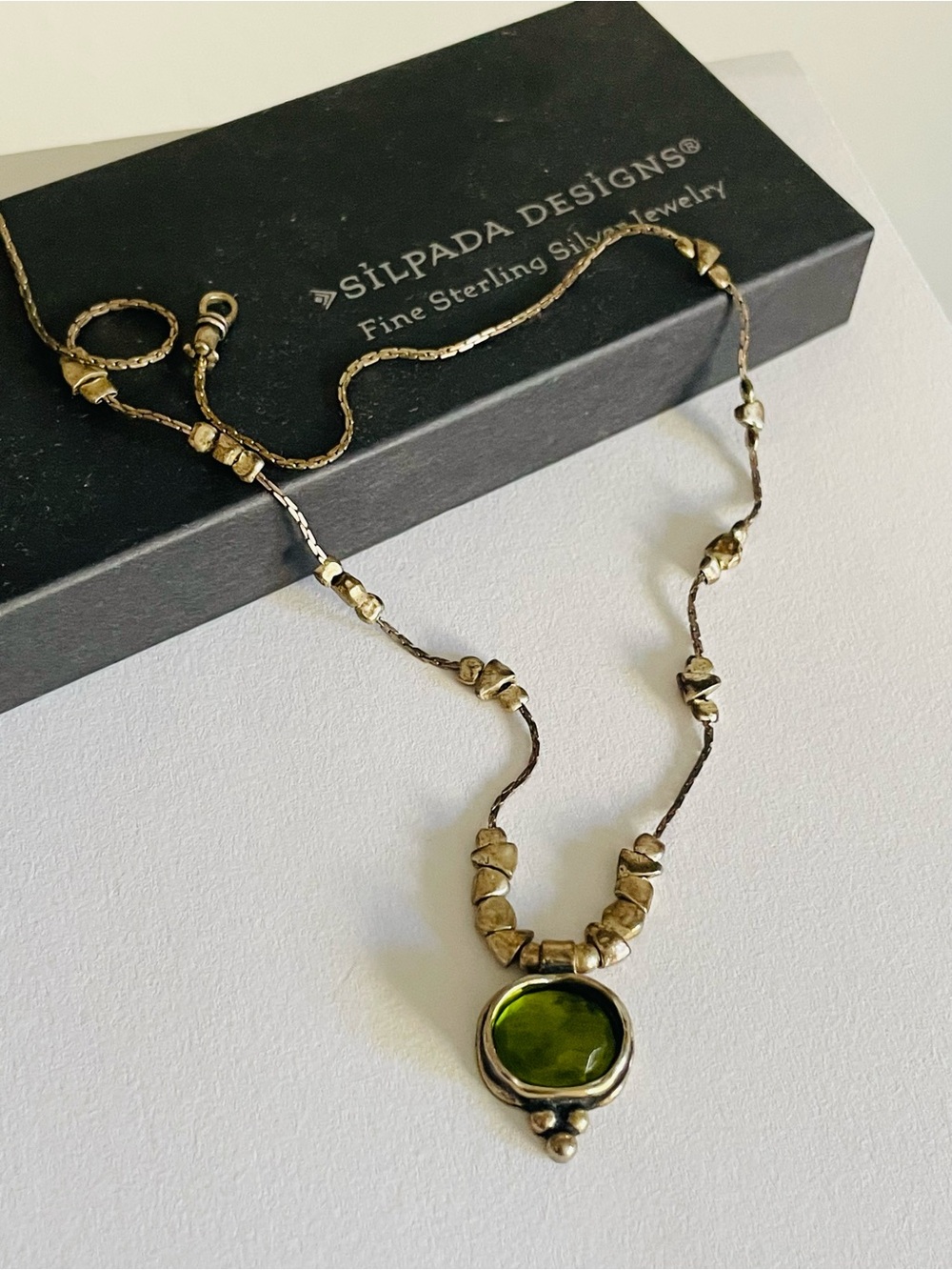 Retired Silpada Sterling and Green Quartz Daintree Pendant Necklace